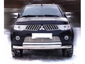 Защита переднего бампера двойная d76/60 на Mitsubishi Pajero Sport (2008-2012)